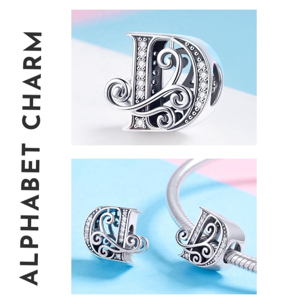 🐘🐘 S925 Sterling Silver Diamond Letter “D” Charm